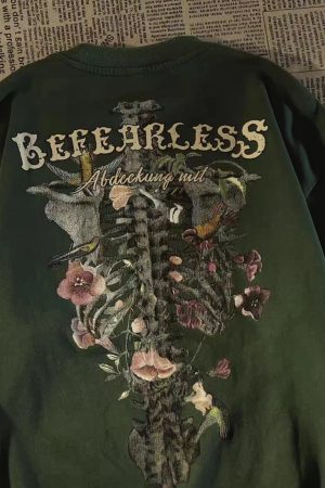 Vintage Floral Skeleton Print Short-Sleeve T-Shirt for Women - Summer Casual Distressed Loose Fit Couple's Tee