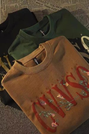 Vintage Floral Skeleton Print Short-Sleeve T-Shirt for Women - Summer Casual Distressed Loose Fit Couple's Tee