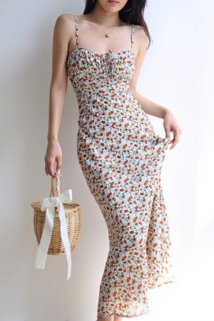 Vintage Floral Tie Cami Dress for Women - Slim Fit Waist-Defining Mini Dress - Perfect for Vacation, 90s Inspired Fashion