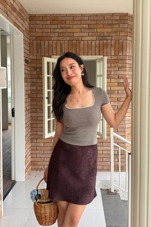 Vintage French Dark Pattern Printed High-Waisted A-Line Umbrella Skirt - Chic Retro Style for 90s & Y2K Fashion Lovers