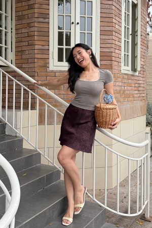 Vintage French Dark Pattern Printed High-Waisted A-Line Umbrella Skirt - Chic Retro Style for 90s & Y2K Fashion Lovers