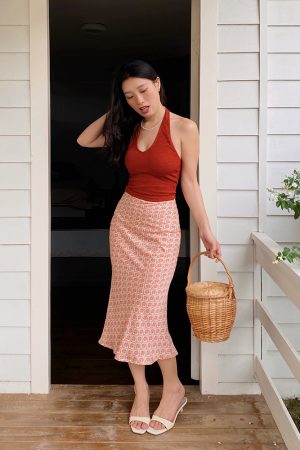 Vintage French Floral Printed High-Waisted A-Line Short Skirt with Mermaid Hem - Y2K Inspired Fashion