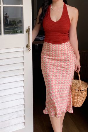 Vintage French Floral Printed High-Waisted A-Line Short Skirt with Mermaid Hem - Y2K Inspired Fashion