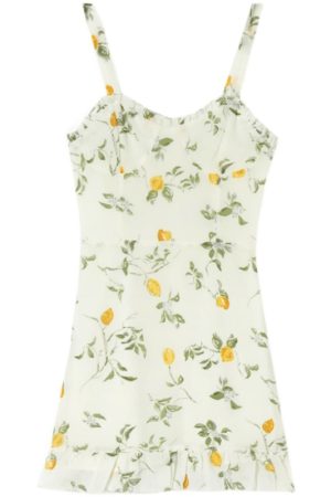 Vintage French Fresh Girl Summer Lemon Slim-Fit Tie-Waist Short Vacation Dress