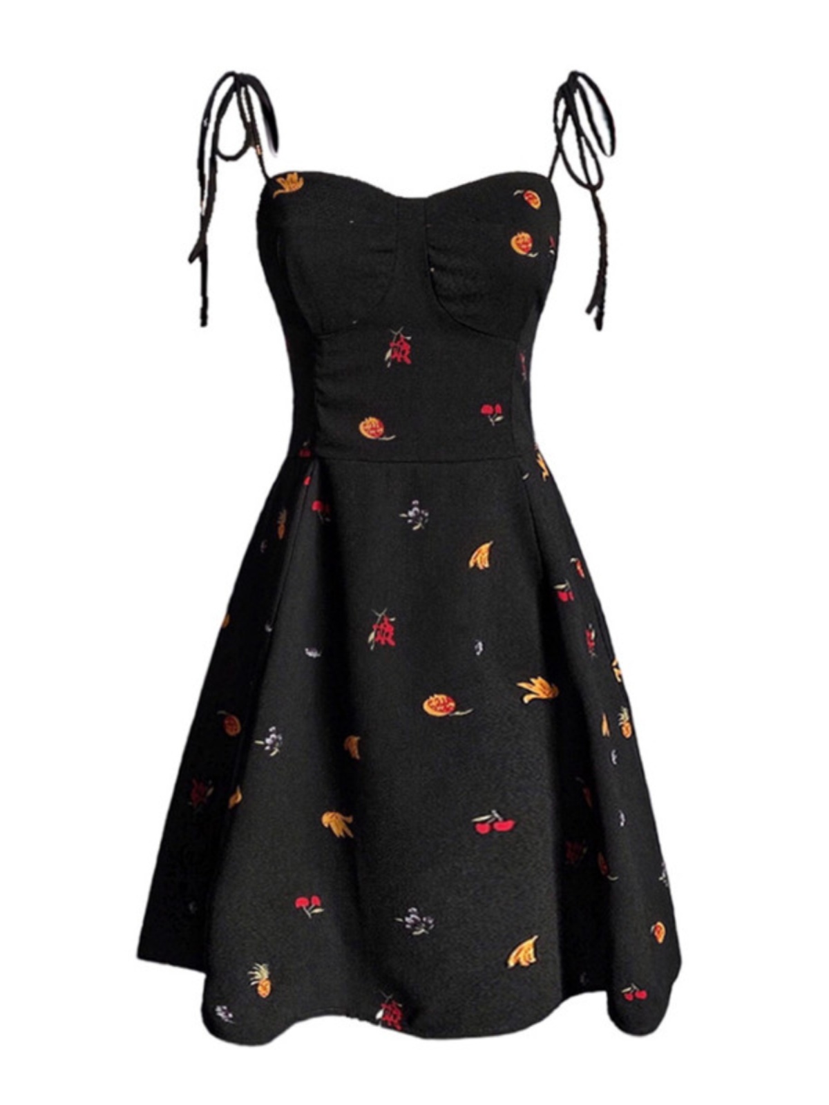 Vintage French Fruit Print A-Line Slip Dress - Waist-Cinching Short Skirt for Spring/Summer 2025 - Chic 90s Inspired Style Vintage French Fruit Print A-Line Slip Dress - Waist-Cinching Short Skirt for Spring/Summer 2025 - Chic 90s Inspired Style