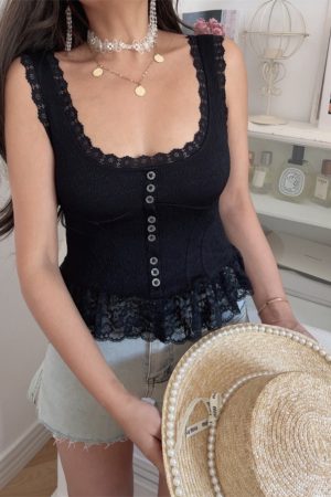 Vintage French Lace Trim Camisole - Handmade Fairy Waist-Cinching Innerwear for Versatile Vacation Style