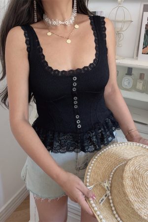 Vintage French Lace Trim Camisole - Handmade Fairy Waist-Cinching Innerwear for Versatile Vacation Style