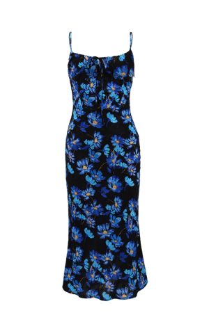 Vintage French Printed Camisole Dress for Women, Sexy Slim Fit Backless Long Dress, Perfect for Summer and Y2K Style