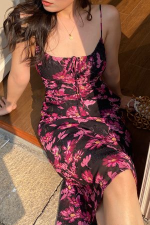 Vintage French Printed Camisole Dress for Women, Sexy Slim Fit Backless Long Dress, Perfect for Summer and Y2K Style