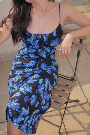 Vintage French Printed Camisole Dress for Women, Sexy Slim Fit Backless Long Dress, Perfect for Summer and Y2K Style