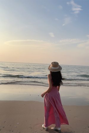 Vintage French Square Neck Red Checkered Tie Waist Slimming Slip Dress - 2024 Spring/Summer Vacation Style