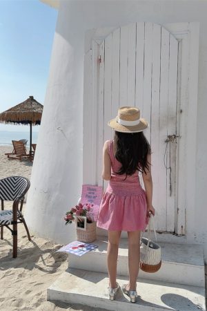 Vintage French Square Neck Red Checkered Tie Waist Slimming Slip Dress - 2024 Spring/Summer Vacation Style