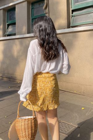 Vintage French-Style Long Sleeve Cardigan - Sheer White Loose Pleated Drape Shirt for Women - Y2K Fashion Essential