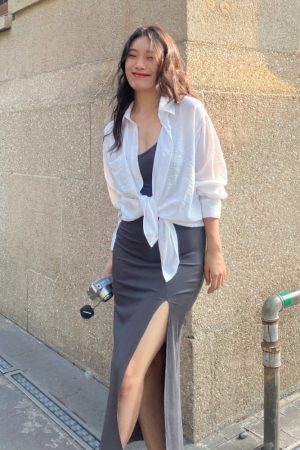 Vintage French-Style Long Sleeve Cardigan - Sheer White Loose Pleated Drape Shirt for Women - Y2K Fashion Essential