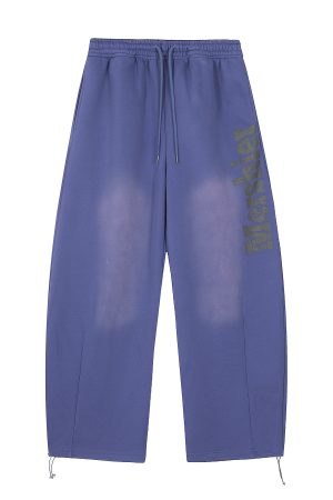 Vintage Gradient Distressed Letter Wide-Leg Curved Blade Sweatpants for Men and Women - Unisex Loose Casual Floor-Length Pants