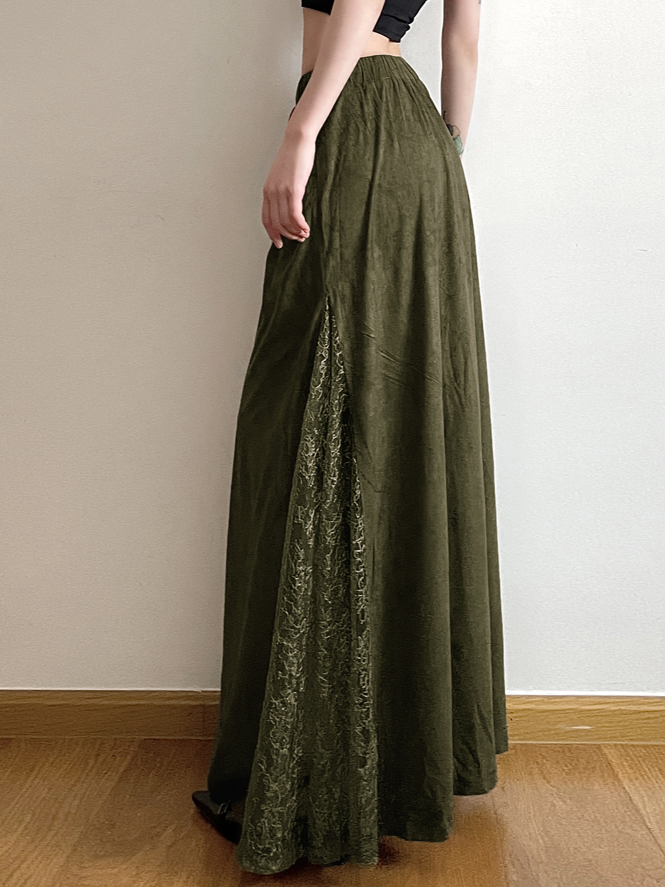 Vintage Green Field Redemption Long Skirt for Women - Zipper Lace Splicing Straight Tube Design - Chic Half Skirt Fashion Vintage Green Field Redemption Long Skirt for Women - Zipper Lace Splicing Straight Tube Design - Chic Half Skirt Fashion