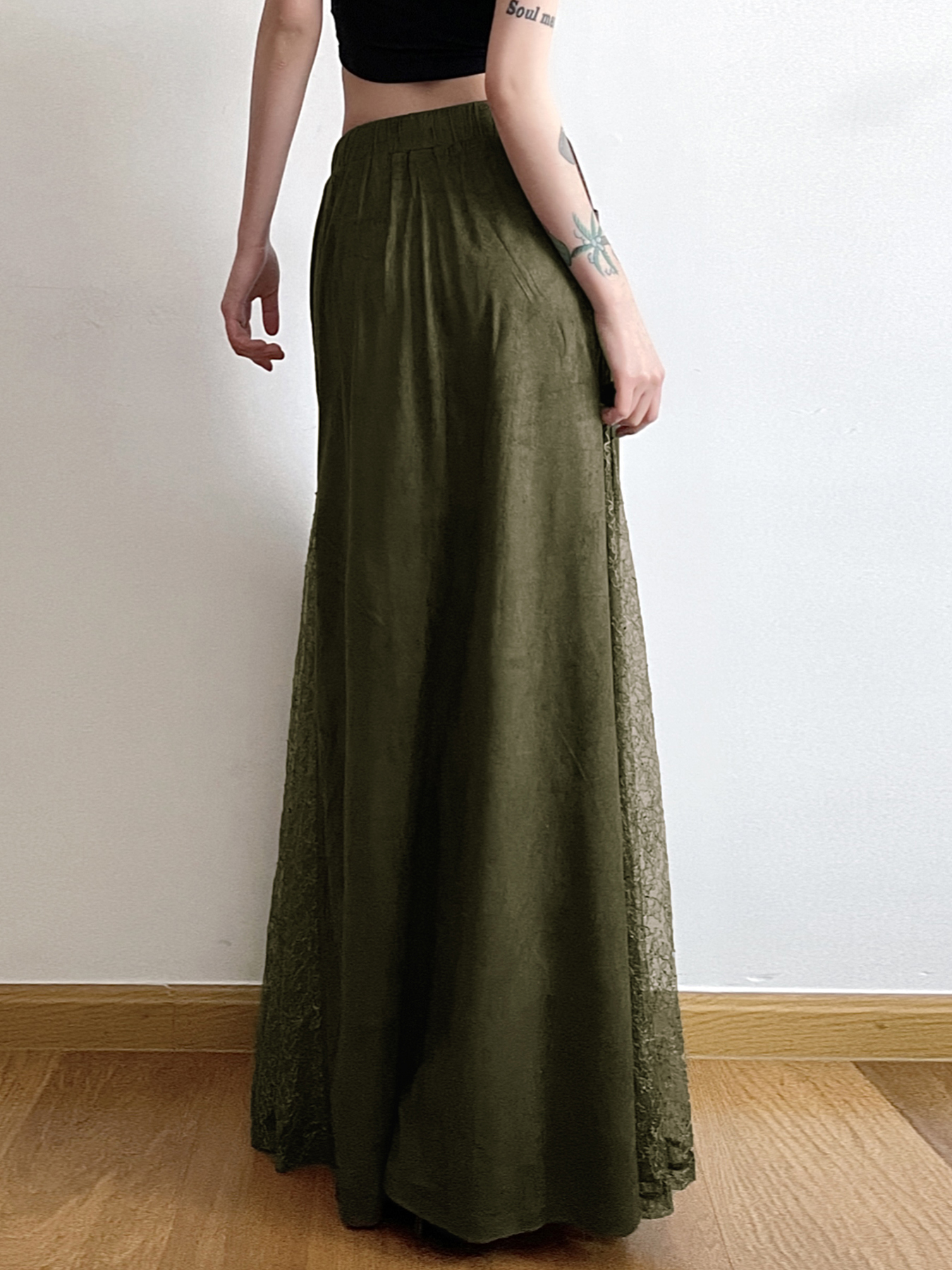 Vintage Green Field Redemption Long Skirt for Women - Zipper Lace Splicing Straight Tube Design - Chic Half Skirt Fashion Vintage Green Field Redemption Long Skirt for Women - Zipper Lace Splicing Straight Tube Design - Chic Half Skirt Fashion