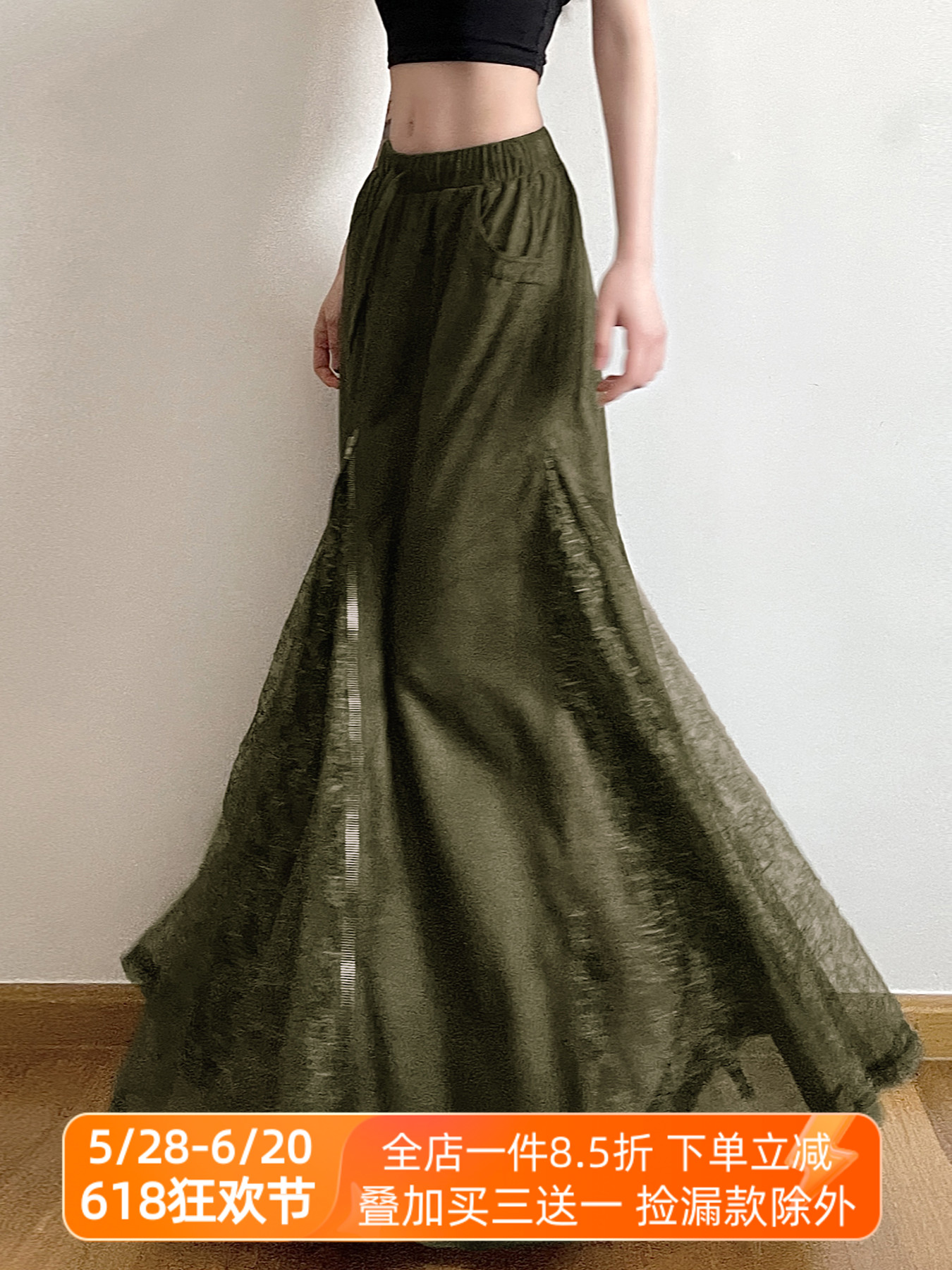 Vintage Green Field Redemption Long Skirt for Women - Zipper Lace Splicing Straight Tube Design - Chic Half Skirt Fashion Vintage Green Field Redemption Long Skirt for Women - Zipper Lace Splicing Straight Tube Design - Chic Half Skirt Fashion