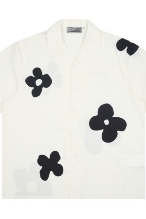 Vintage Hand-Drawn Floral Cuban Collar Short Sleeve Shirt - Harsh and Cruel Inspired Silhouette, Y2K Aesthetic