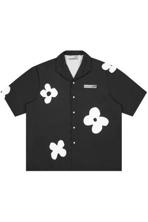 Vintage Hand-Drawn Floral Cuban Collar Short Sleeve Shirt - Harsh and Cruel Inspired Silhouette, Y2K Aesthetic