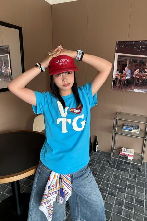 Vintage Heart Letter Printed Short Sleeve T-Shirt for Men and Women, Casual Loose Fit, Spring Summer American Style