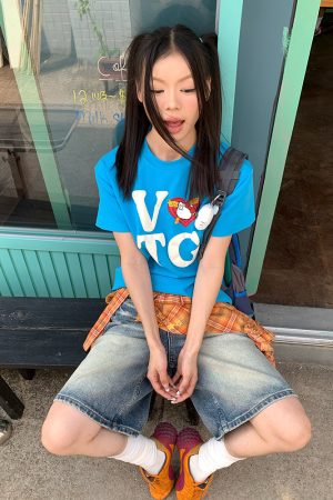 Vintage Heart Letter Printed Short Sleeve T-Shirt for Men and Women, Casual Loose Fit, Spring Summer American Style