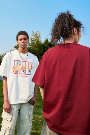 Vintage Heavyweight Short Sleeve T-Shirt with Dopamine Letter Print - Unisex American 90s Style for Men and Women