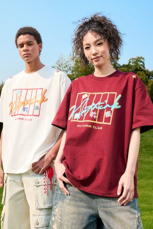 Vintage Heavyweight Short Sleeve T-Shirt with Dopamine Letter Print - Unisex American 90s Style for Men and Women