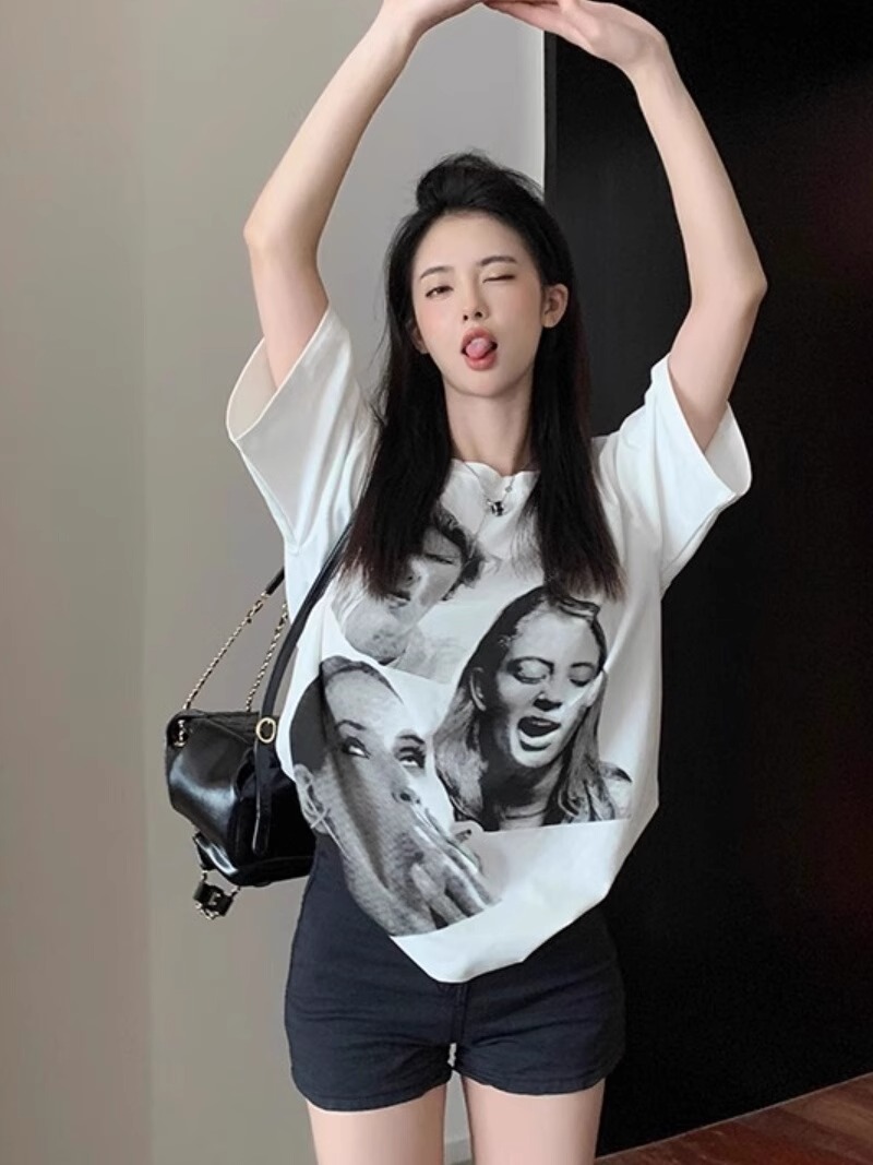 Vintage High Street Plus Size Women's Pure Cotton Loose Short-Sleeve T-Shirt - Sweet and Spicy Niche Design, Casual Style Vintage High Street Plus Size Women's Pure Cotton Loose Short-Sleeve T-Shirt - Sweet and Spicy Niche Design, Casual Style