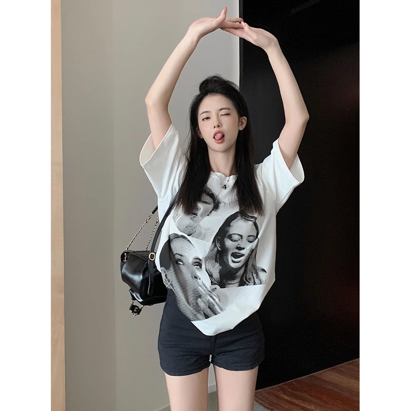 Vintage High Street Plus Size Women's Pure Cotton Loose Short-Sleeve T-Shirt - Sweet and Spicy Niche Design, Casual Style Vintage High Street Plus Size Women's Pure Cotton Loose Short-Sleeve T-Shirt - Sweet and Spicy Niche Design, Casual Style