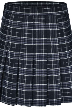 Vintage High Waist Side Tie Plaid Pleated Skirt for Women - Short 90s Inspired Skirt with Built-in Safety Pants