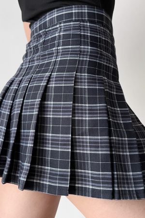 Vintage High Waist Side Tie Plaid Pleated Skirt for Women - Short 90s Inspired Skirt with Built-in Safety Pants