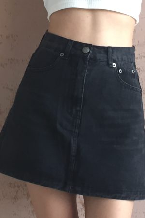 Vintage High-Waisted Distressed Denim Skirt with Cat Paw Print, A-Line Design, Versatile Style for 90s and Y2K Fashion Lovers