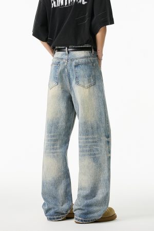 Vintage High-Waisted Wide-Leg Straight-Leg Casual Draped Long Pants - Retro 90s Style, Washed Denim, Trendy 2025 Fashion
