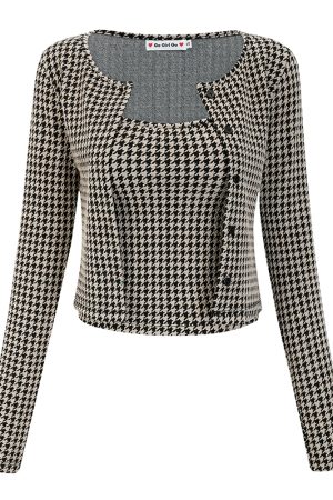 Vintage Houndstooth Camisole and Cardigan Two-Piece Set for Women - Slim Fit Short Top, Y2K Inspired Fashion