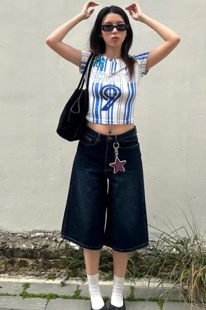 Vintage-Inspired Blue Denim Shorts for Summer 2025 - Three-Quarter Loose Wide-Leg Design, Slimming Fit, American Style