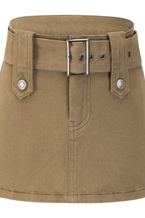 Vintage-Inspired Wide Waist Belt Denim Mini Skirt for Women - Anti-Exposure Bodycon Style, Sexy 90s Fashion Half Skirt