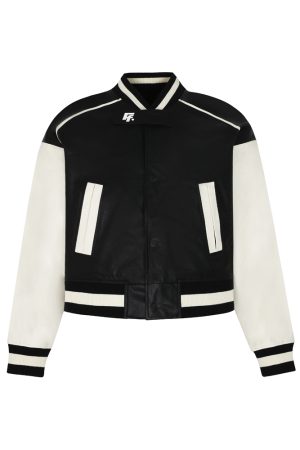 Vintage Leather Letter Logo Slim Fit Baseball Jacket - Autumn Winter American Trend, 90s Style