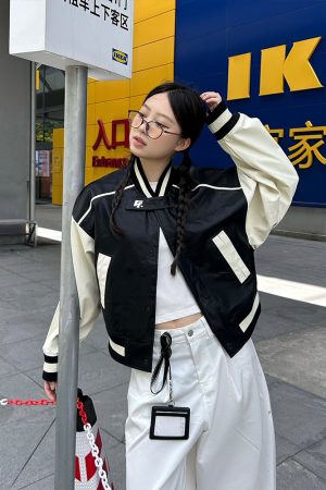 Vintage Leather Letter Logo Slim Fit Baseball Jacket - Autumn Winter American Trend, 90s Style