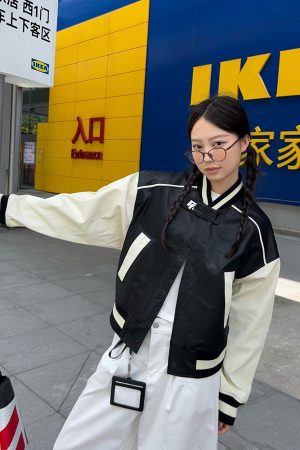 Vintage Leather Letter Logo Slim Fit Baseball Jacket - Autumn Winter American Trend, 90s Style