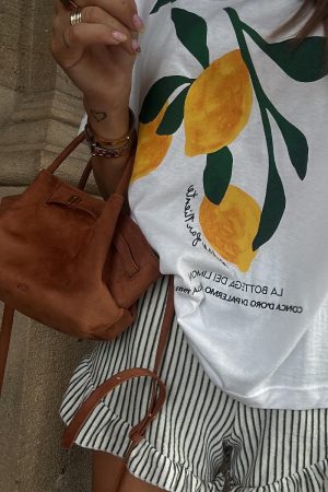 Vintage Lemon Print Oversized Short Sleeve T-Shirt for Women - Retro Summer 90s Style Hot Girl Top