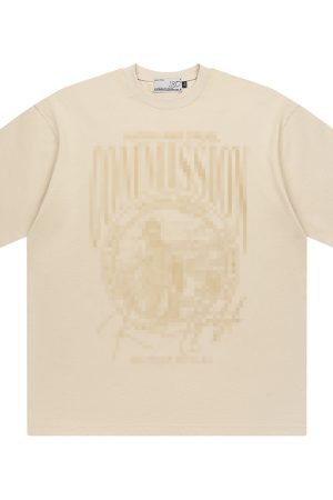 Vintage Letter Print Loose Fit Pure Cotton Couple T-Shirt in 90s Style