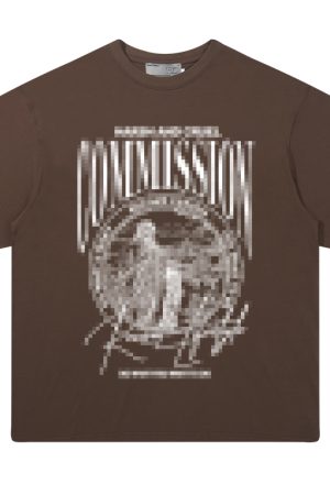 Vintage Letter Print Loose Fit Pure Cotton Couple T-Shirt in 90s Style