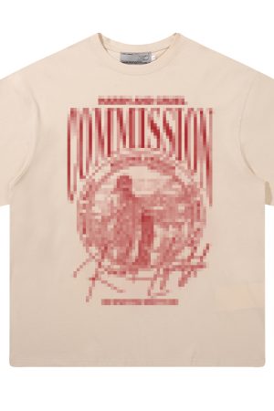 Vintage Letter Print Loose Fit Pure Cotton Couple T-Shirt in 90s Style