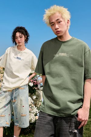 Vintage Letter Print Unisex Short Sleeve T-Shirt - Loose Fit, 90s American Style, Trendy Summer Fashion for Couples