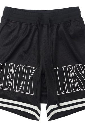 Vintage Loose Fitness Basketball Shorts with Large Logo Print - Street Style, Athletic Wear for Men - Trendy Urban Fashion