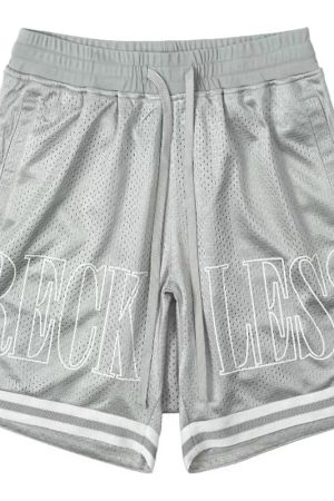 Vintage Loose Fitness Basketball Shorts with Large Logo Print - Street Style, Athletic Wear for Men - Trendy Urban Fashion