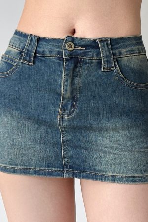 Vintage Low-Waist Denim Ultra-Short Bodycon Skirt for Women - European & American Style, Slim Fit, Anti-Exposure Design