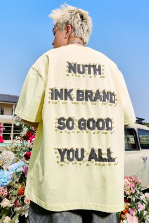 Vintage Pearl Letter Short Sleeve T-Shirt for Men and Women - Trendy Loose Fit, 2025 Summer Style, Y2K Inspired Fashion