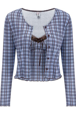 Vintage Plaid Camisole Cardigan Two-Piece Set for Women - Slim Fit Short Crop Top - Y2K Inspired Fashion